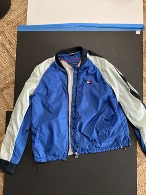 Tommy Hilfiger Blue and Light Gray Colorblock Bomber Jacket
